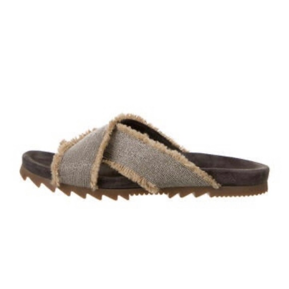 Brunello Cucinelli Raw Edge Trim Fringed Sandals